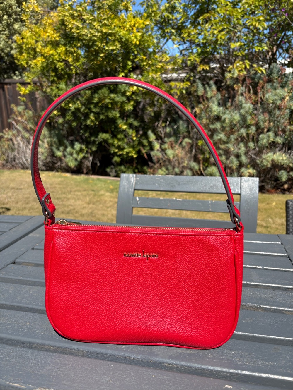 Nanette lepore Red Pebbled Leather Shoulder Bag with Gold Logo